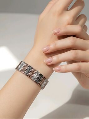 NWT Tri Colored Metal Tile Stretch Bracelet